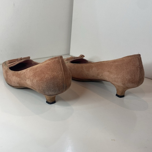 PRADA pale rose SUEDE kitten heel loafers squared toe W bow, 1.5” pumps 37 VGUC - Picture 13 of 16